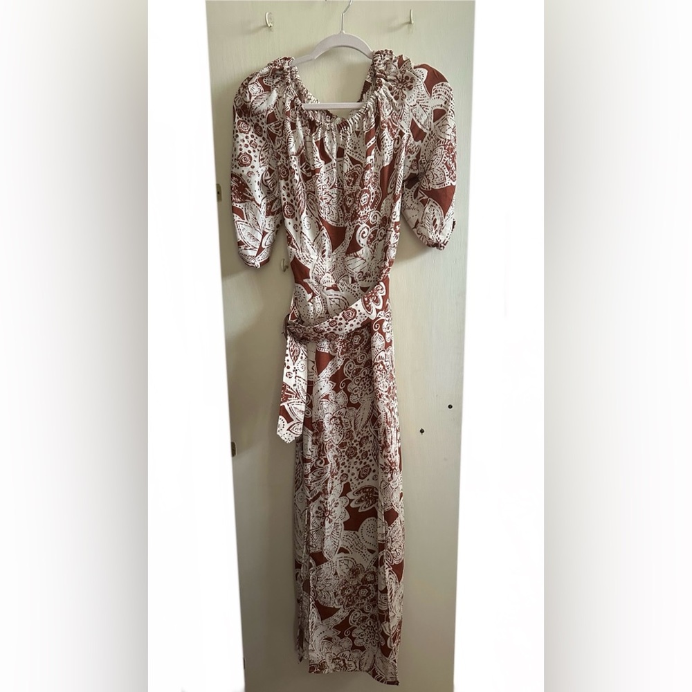 Ava James Off the Shoulder Belted Maxi Dress Size Medium